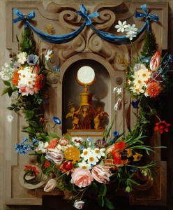 Eucharistie im Blumenkranz (Jan Anton van der Baren). © KHM-Museumsverband <a href="http://www.khm.at/typo3conf/ext/objectdb/Resources/Public/AGB_Bilddatenbank.pdf />Nutzungsbedingungen</a>